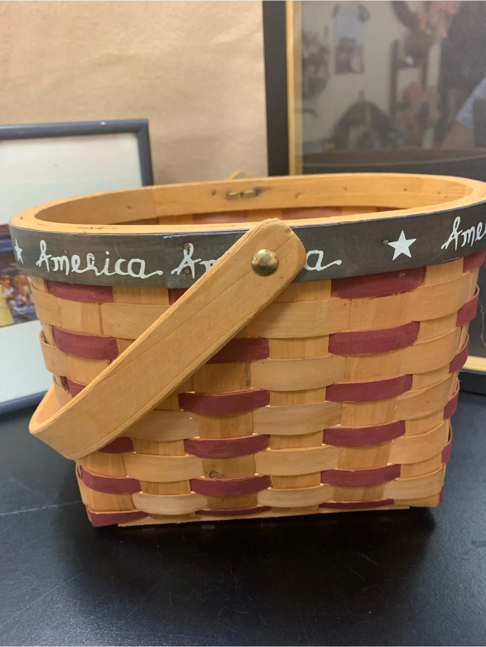 Handwoven Americana Woven Basket with Handle - Red & Natural